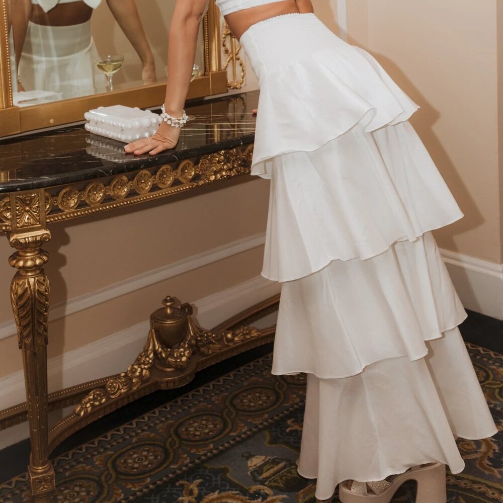 NWOT Show Me Your Mumu Katrina Swing Skirt White Taffeta S ! - Picture 4 of 4